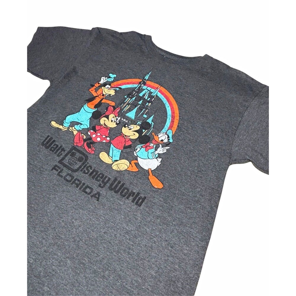 Disney Parks Walt Disney World Gray Retro Rainbow Mickey & Friends T-Shirt Sz M